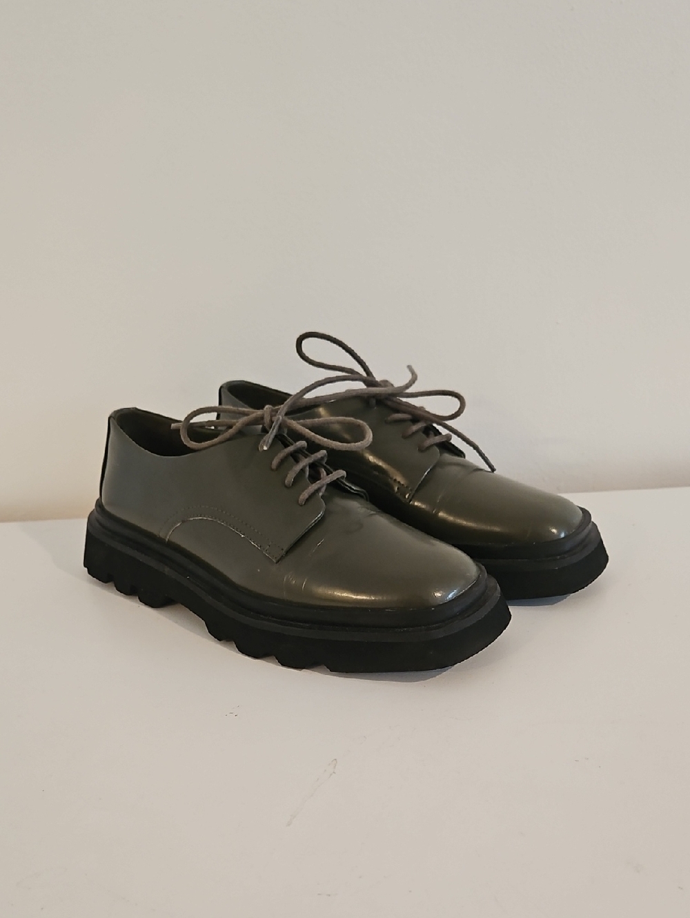 Anthropologie Olive Green Shoes with Chunky Black Sole